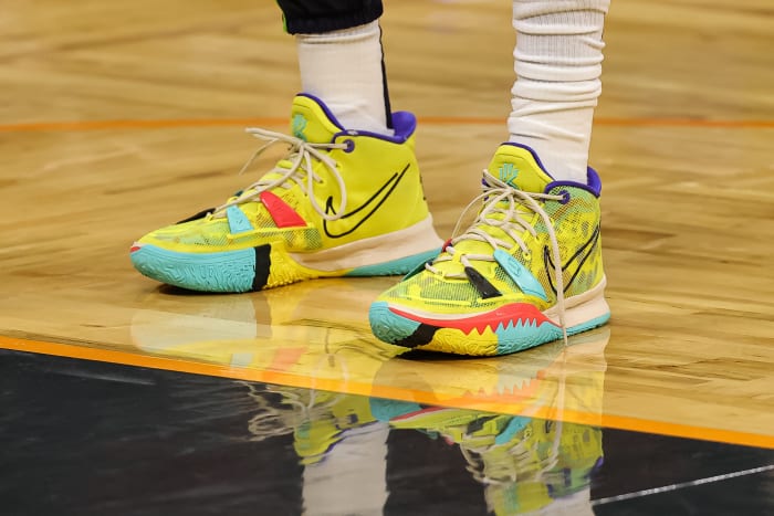 Minnesota Timberwolves forward Jarred Vanderbilt wears the Nike Kyrie 7 sneakers.